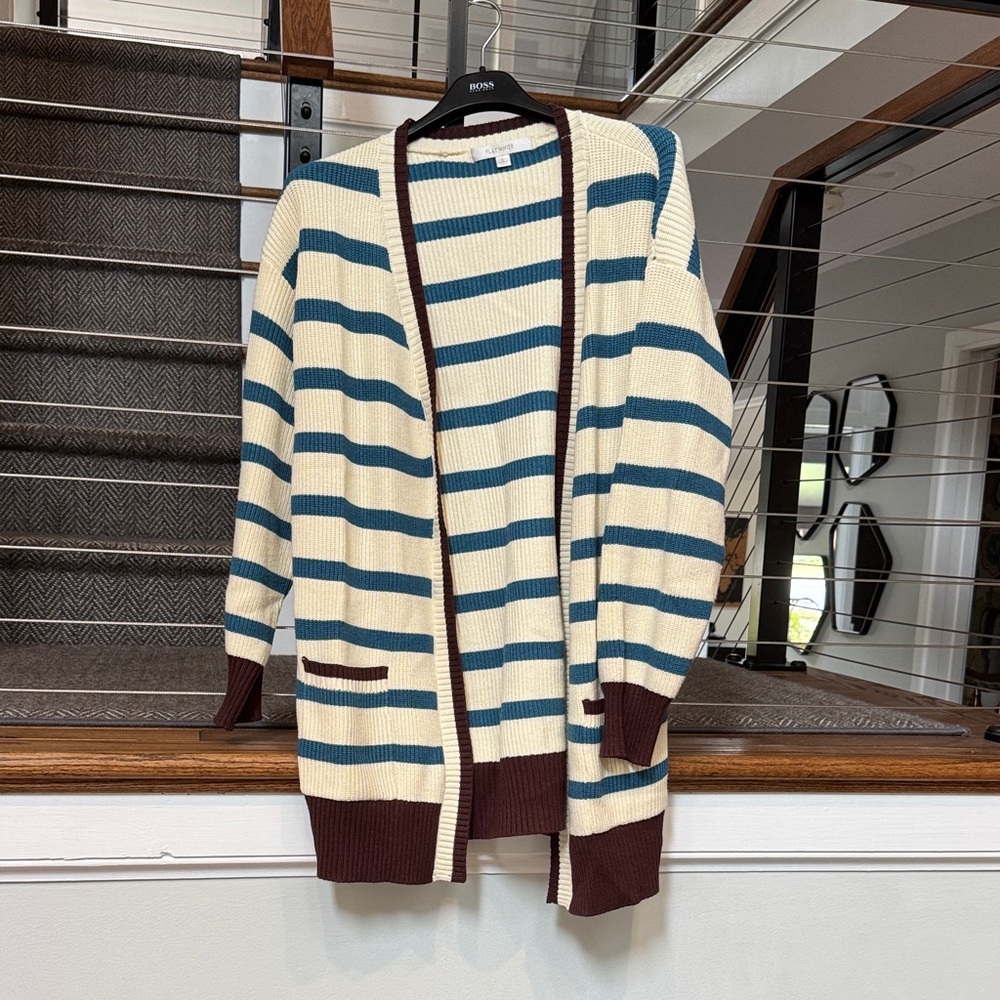 Anthropologie Blue and Cream Striped Cardigan